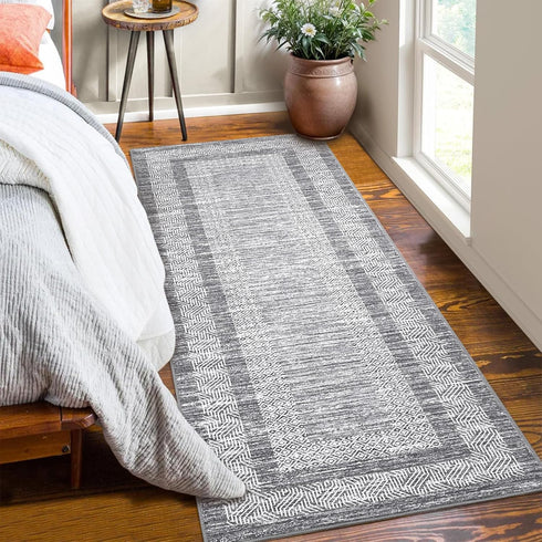 GarveeHome 2x6 Modern Bordered Runner Rug Soft Non Slip Washable Floor Carpet