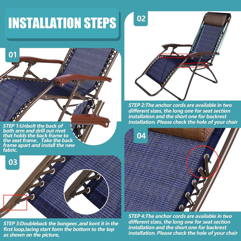4 Pool(63 21 Inch,Blue) Queekay Chair Replacement Fabric with Bungee Cord Lounge Chair Cloth Mesh Repair Kit for Patio