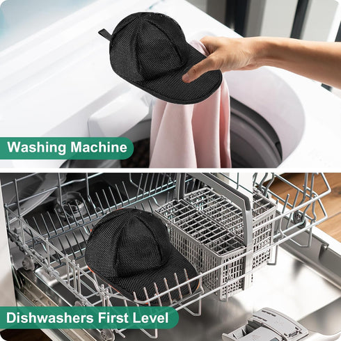 Hat Washer for Dishwasher, Hat Cleaner Protector Holder for Curved Caps, Foldable Cap Washer Frame - 2 Pack, Black