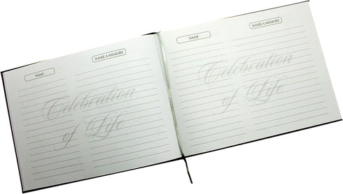 Funeral Memorial Book, Celebration of Life Guest Book with Bonus White Memory Table Sign Included