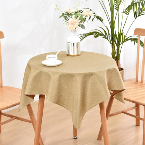 Wolkemer Small Square Tablecloth 36 x 36 Inch Faux Linen Khaki Coffee