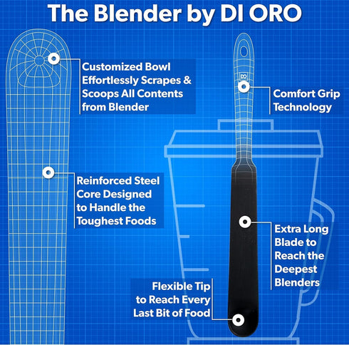 DI ORO Silicone Blender & Jar Spatulas, Rubber Spatulas Heat Resistant for Cooking, Mixing, Baking, 2pc Set, Black