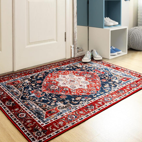 YJ.GWL Area Rug 2x3, Washable Small Entryway Rug, Non-Slip Non-Shedding Low-Pile Floor Carpet, Red