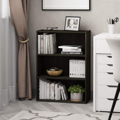 Furinno Pasir Open Shelf Bookcase, 3-Tier, Espresso