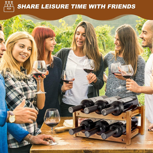 Wine Rack: 6 Bottle 2-Tier Wood Storage, Easy-Assembly Space-Saving Kitchen Organizer for Home and Bar