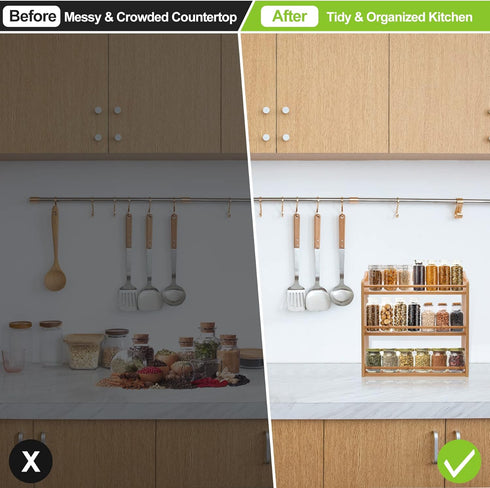 3 Counter Tier Bamboo Spice Rack, Seasoning Jars Rack Shelf Spice Organizer for Kitchen or Wall Mounting