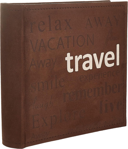 Pioneer Travel Text Design Sewn Faux Suede Cover Photo Album, Brown