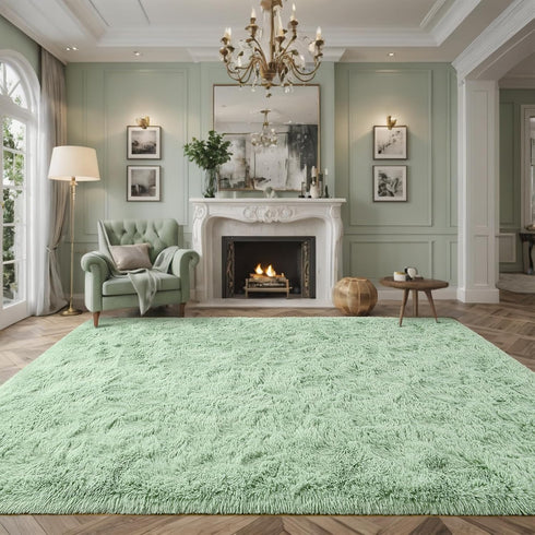 Fluffy Fuzzy Sage-Green Rugs for Bedroom - 4x6 Feet Soft Non Slip Plush Area Rug for Living Room and Kids Room