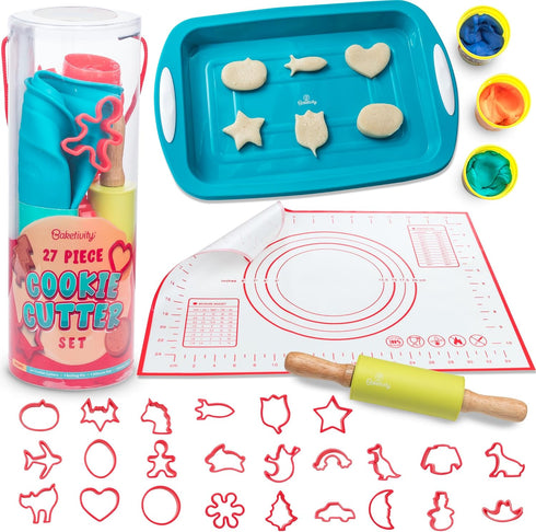 Baketivity Cookie Cutter Set for Kids, 24 Assorted Cookie Cutters of Basic
