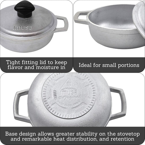 IMUSA 0.5Qt Mini Cast Aluminum Traditional Caldero Set with Lid, Silver
