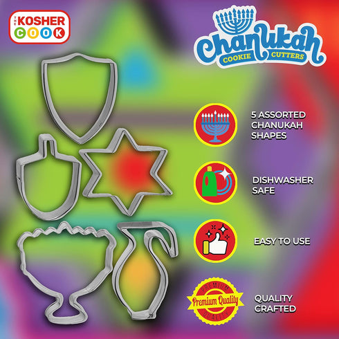 Stainless Steel Chanukah Cookie Cutters, 5 Piece Set, Hanukkah Cutters