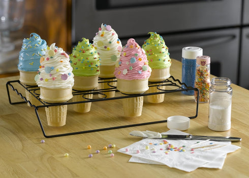 Nifty Ice Cream Cone Cupcake Baking Rack – Holds 12 Medium & Large Cupcake Cones, Non-Stick, Dishwasher Safe