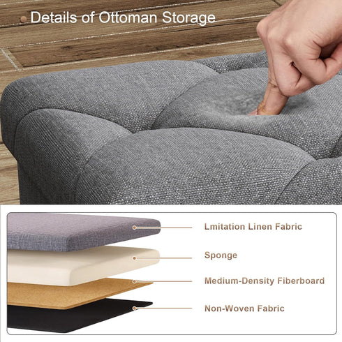 ZEUKMXOO 15'' W Storage Ottoman Bench, Folding Storage Bench Ottoman, for Bedroom, Living Room, and Utility Room, Grey