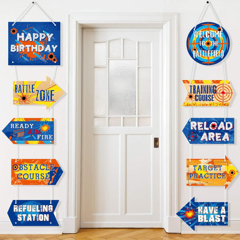 Outus 10 Pcs Dart Party Signs Cutouts for Birthday Decoration, Dart Battle Porch Door Cutouts