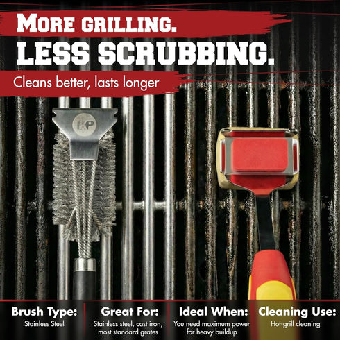 '+2 KITCHEN PERFECTION GrillSaver - Safe BBQ Grill Brush for Outdoor Grill with Replaceable Cleaning Head -Heavy-Duty