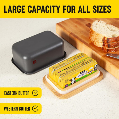 Butter Dish with Lid - Large and Small Tray, Countertop & Fridge Butter Keeper, Storage Box, Mantequillera