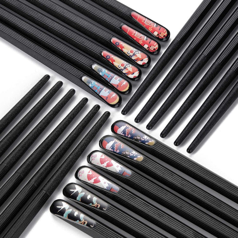 SUPJOYES 6 Pairs Reusable Japanese Fiberglass Chopsticks, Non-Slip, Dishwasher Safe, 9.5 Inch Multipack