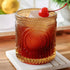 Set 6 10 oz Set, Vintage Amber Drinking Glasses of by Kate Aspen - Ribbed Glassware for Drinking Water, Juice, Cocktail