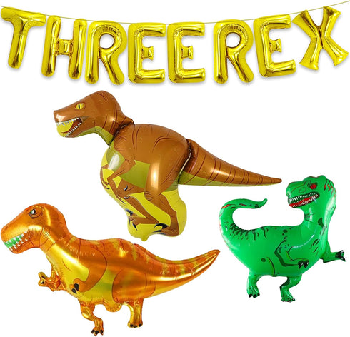 KatchOn Giant Dinosaur Balloons for Birthday Party, 48 Inch, Pack of 4, Three Rex Party Decorations, Dinosaur Birthday