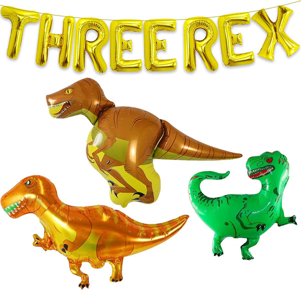 KatchOn Giant Dinosaur Balloons for Birthday Party, 48 Inch, Pack of 4, Three Rex Party Decorations, Dinosaur Birthday