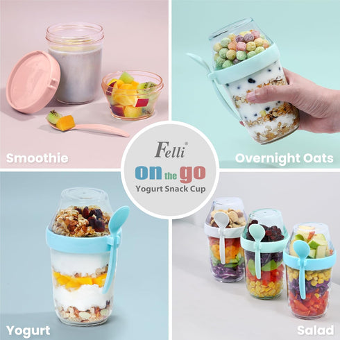 12 oz (2, Felli On The Go Yogurt Parfait Snack Cup with Lid, Reusable Leak Proof Acrylic Travel Container for To Go