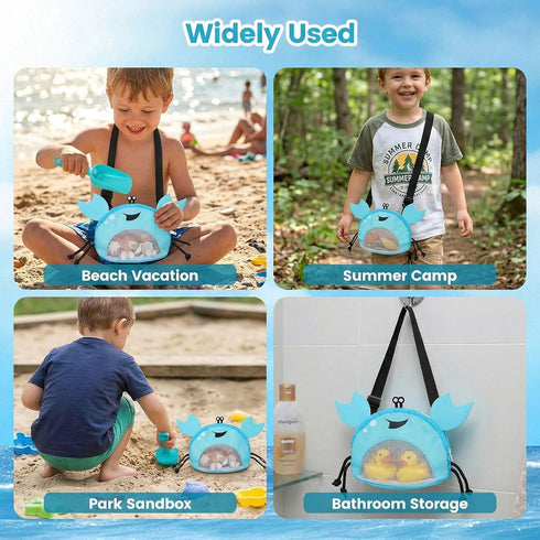 AMOR PRESENT Mesh Baby Beach Bag, Shell Collecting Bag with Shovel Crab-Shaped Adjustable Strap for Holding Shell Sea