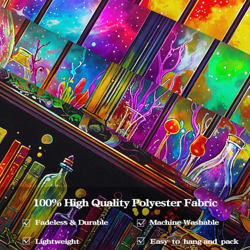 Spenlife 60L 44W Blacklight Fantastic Library Tapestry, UV Reactive Vibrant Bookshelf Wall Tapestries for Room Decor