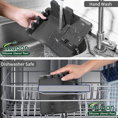 AUOON Silicone Utensil Rest and Pot Lid Holder, Heat-Resistant, BPA-Free, Dishwasher Safe for Kitchen Utensils