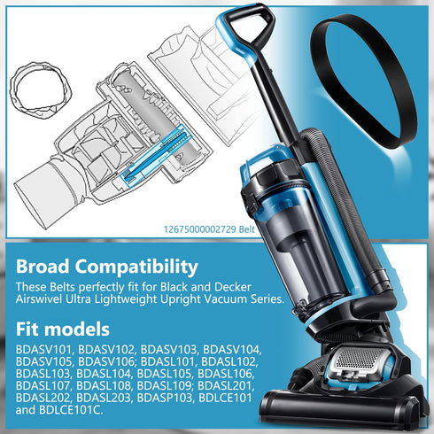 HASMX 2-Pack Replacement Vacuum Cleaner Belts #12675000002729 for Black & Decker Air Swivel Vacuum
