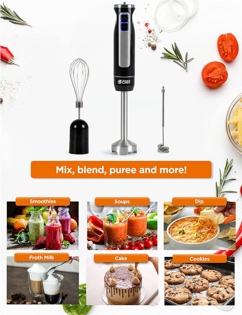 COMMERCIAL CHEF Immersion Blender, Multi-Purpose Hand Blender with Stainless Steel Blade, Handheld Mixer with 8 Speed