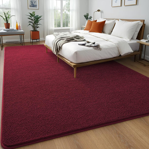 Burgundy Red Area Rugs for Bedroom Living Room, 4x6 Feet Indoor Memory Foam Rug, Modern Washable Shag Carpets