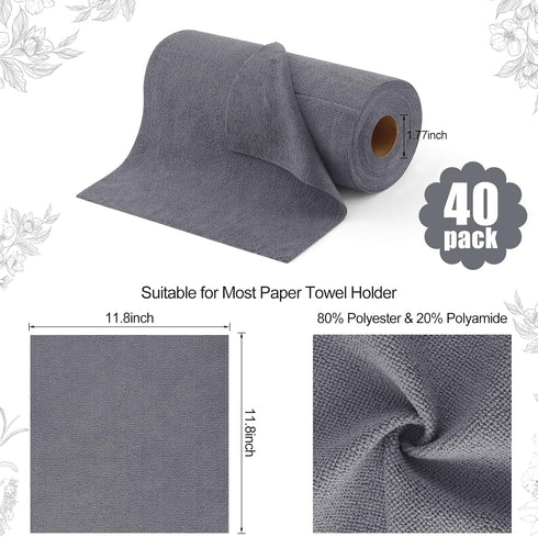 40 Sheets-11.8" 11.8", Homaxy Tear Away Dish Cloths Rolls, X Reusable Washable Dish Towels for Kitchen, Ultra Absorbent