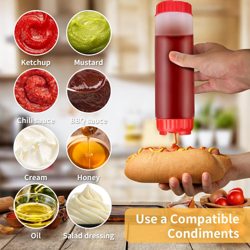 GouZaak 3pcs 24oz Inverted Condiment Squeeze Bottles, Leak-proof Refillable Sauce Container for All Types Liquid