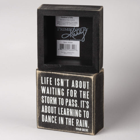 Primitives by Kathy 16336 Classic Box Sign, 4 x 4-Inches, Dance In The Rain Decor