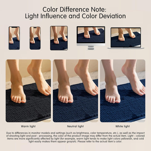 SUBRTEX Bathroom Rugs Chenille Bath Rug, Soft Shower Mat, Water Absorbent, Quick Dry, Machine Washable (Navy, 16" x 24")