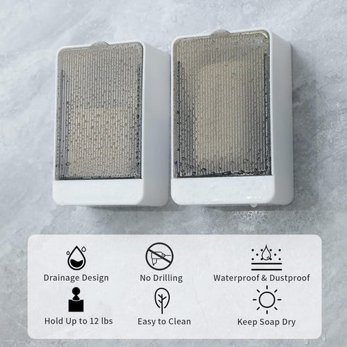 GREATIN 2 Bar Soap Holder Dish Shower PCS Self Draining Soap Container with Lid, Wall Mounted Soap Box Tray