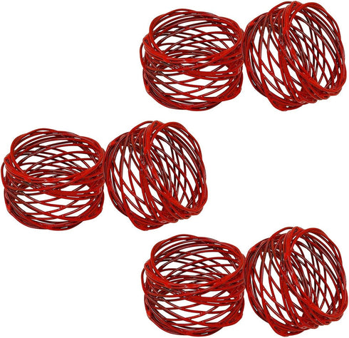 Handmade Round Red Mesh Napkin Rings - Set of 6 Holders for Dining Table Parties, Dia: 2 Inch