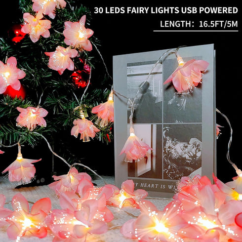 2PCS, 16.5ft 30 Pink LED Flower String Lights LED Flower Fairy String Light ,USB Plug Fairy Lights for Bedroom