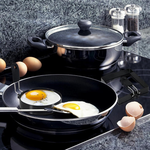 4'' Round and Square Egg Rings Set with Silicone Handle, Stainless Steel Nonstick Egg Cooking Rings for Frying Eggs