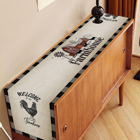 Drapeloft 13"x108" Inch Farm Animals Table Runner, Rustic Farmhouse Cow Pig Rooster Watercolor Coffee Table Center