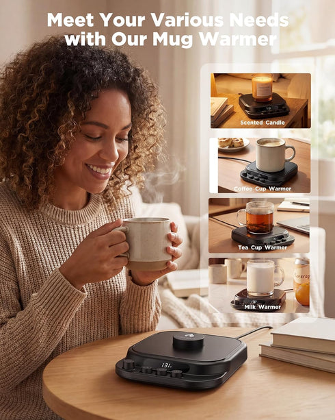 with7 Settings 1-12H Coffee Mug Warmer for Desk, Coffee Cup Warmer Temp & Timer, Auto Shut Off Smart Gravity Sensor