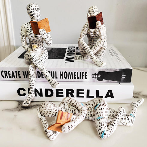 3 Pcs Reading Women Figurine, Thinker StatueModern Bookshelf DecorAesthetic SculptureRoom Decor Modern Abstract