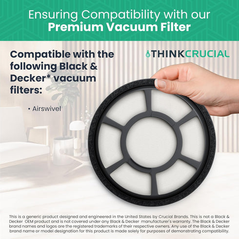 Think Crucial Replacement Vacuum Filters - Compatible with Black & Decker Part # BDASV102 & Air Swivel Models, Bulk (1