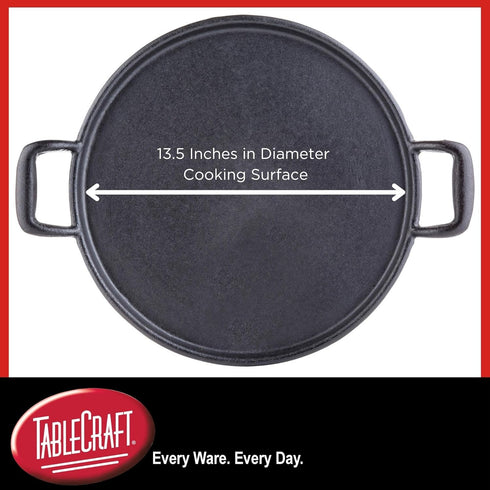 TableCraft CW30118 17" Pre-Seasoned Cast Iron Pizza Pan, Round Baking Pan for Oven or Grill Use