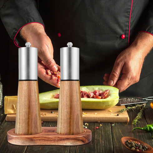 Molain 2.28 Inch Salt and Pepper Mill Tray, Acacia Wood Tray, Pepper Mill Holder & Rest, Inner Dia Fit Many Mills