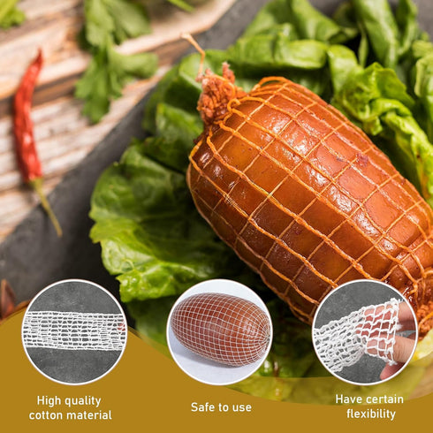 5m Meat Netting Roll, Size 18 Elastic Turkey Ham Ham Press Mold for Deli Meats Cooking Wrapping Mesh Poultry Ham Netting Smoked Meat Butcher Twine Net Roll Wrapping Net (5m)