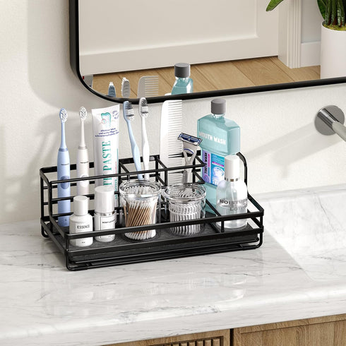 5 Counter Countertop HapiRm Toothbrush Holders for Bathroom - Partitions Bathroom Organizer with Instant Drying Stone