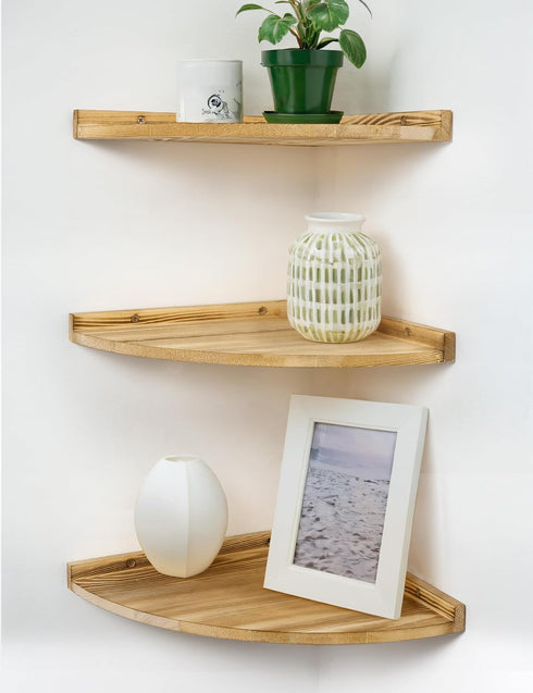 Corner Shelves Wall Mount, Farmhouse Rustic Corner Floating Shelf with Cord Hole,
