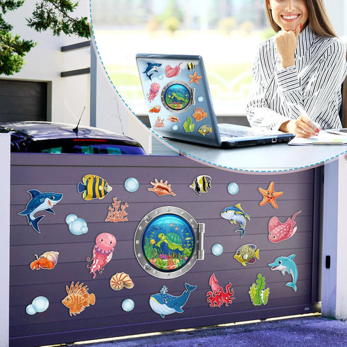 24 Pcs Cruise Door Decorations, Magnetic Ocean Sea Animals Stickers for Refrigerator and Party