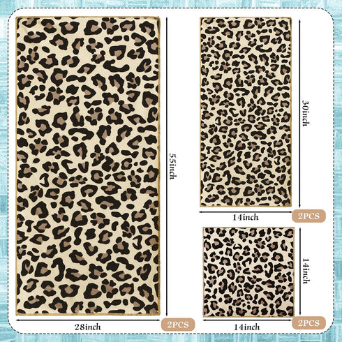 6 Set 2 2 2 Pcs Bathroom Leopard Towel Bath Towels Hand Towels Washcloths, Soft Absorbent Shower Guest Towel Decorative